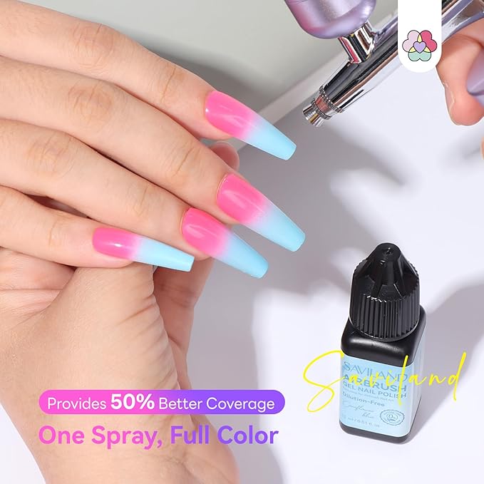 SAVILAND Airbrush Gel Nail Polish Hema-Free: Dilution-Free 12PCS Non-Acetone Airbrush Paint for Nails 15ML Highly Saturated Macaron Colors Ombre Nail Polish Color Spray Airbrush for Nails Art Design