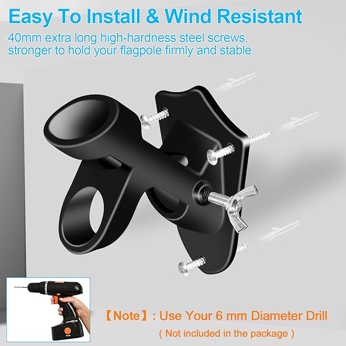 Flag Pole Holder Brackets, BONWIN 1" Flag Pole Mounting Bracket with Hardwares for House Wall Mount, 1" Inner Diameter, Two Positions & Aluminium Alloy, Rust Free Coated (Black - 1 Pack)