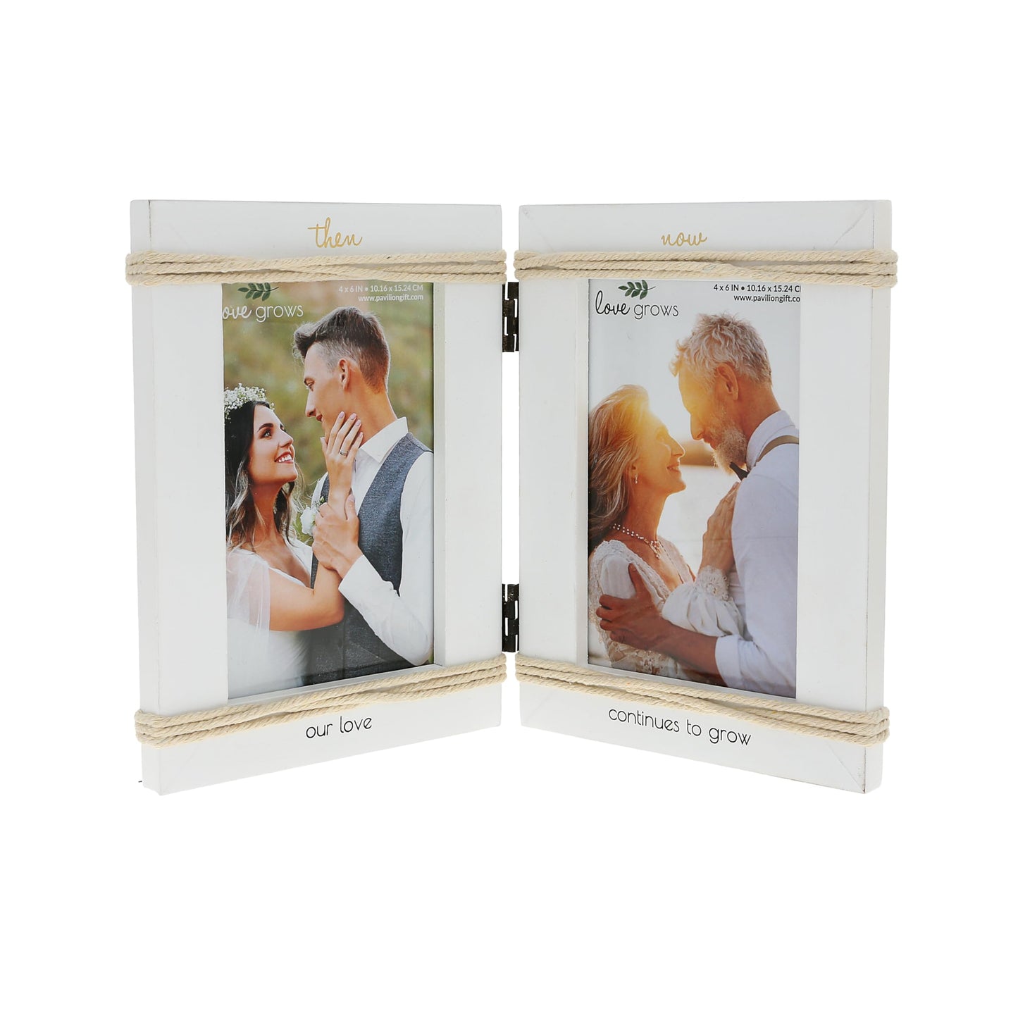 Pavilion Gift Company - Then & Now Our Love Continues To Grow - Double 4" x 6" Vertical Hinged Picture Frame Newly Engaged Fiancé Fiancée Couple Party Gift Wedding Anniversary Wife Husband Milestone