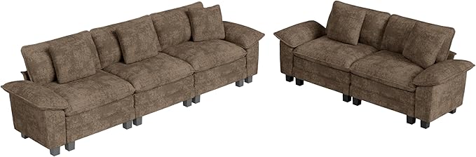 MIXPATIO L-Shaped Cloud Modular Sofa Set with Chaise Lounge, 5-Piece Sectional & Deep Seat, Plush Chenille w/Removable Arms for Living Room - Taupe