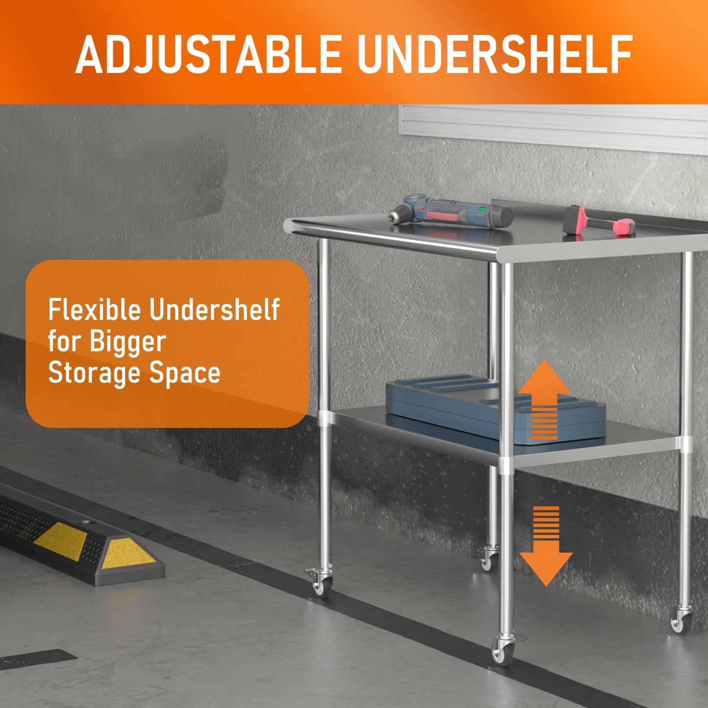 HOCCOT Stainless Steel Prep Table 30" X 36" with Adjustable Undershelf, Backsplash and Wheels, Commercial Metal Workstations for Kitchen, Garage, Outdoor BBQ