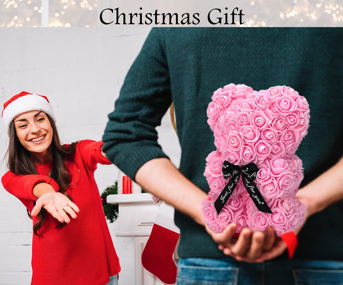 KZEBRA Rose Bear Xamas Gift for Girlfriend, Forever Rose Preserved Flowers Cub for Her Valentines Day, Wedding, Mothers Day, Date, Birthday and Anniversary with Transparent Box