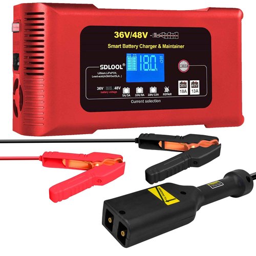 SDLOOL Golf Cart Battery Charger - 36V 18A and 48V 13A, Smart Trickle Charger for LiFePO4, Lead-Acid AGM/Gel/SLA Batteries - EZGO TXT, Car, Truck, Boat