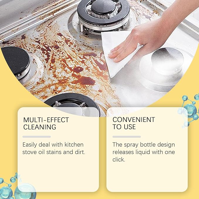 Fiell Heavy Grease Cleaner with Mild Formula Quick Decomposition,240ml Clean Kitchen up Oil Stains Spray,Kitchen Oil Cleaner,Multipurpose Oils Stain Remover Spray for Oven,Gas Stove,Cabinets,Grill (3)
