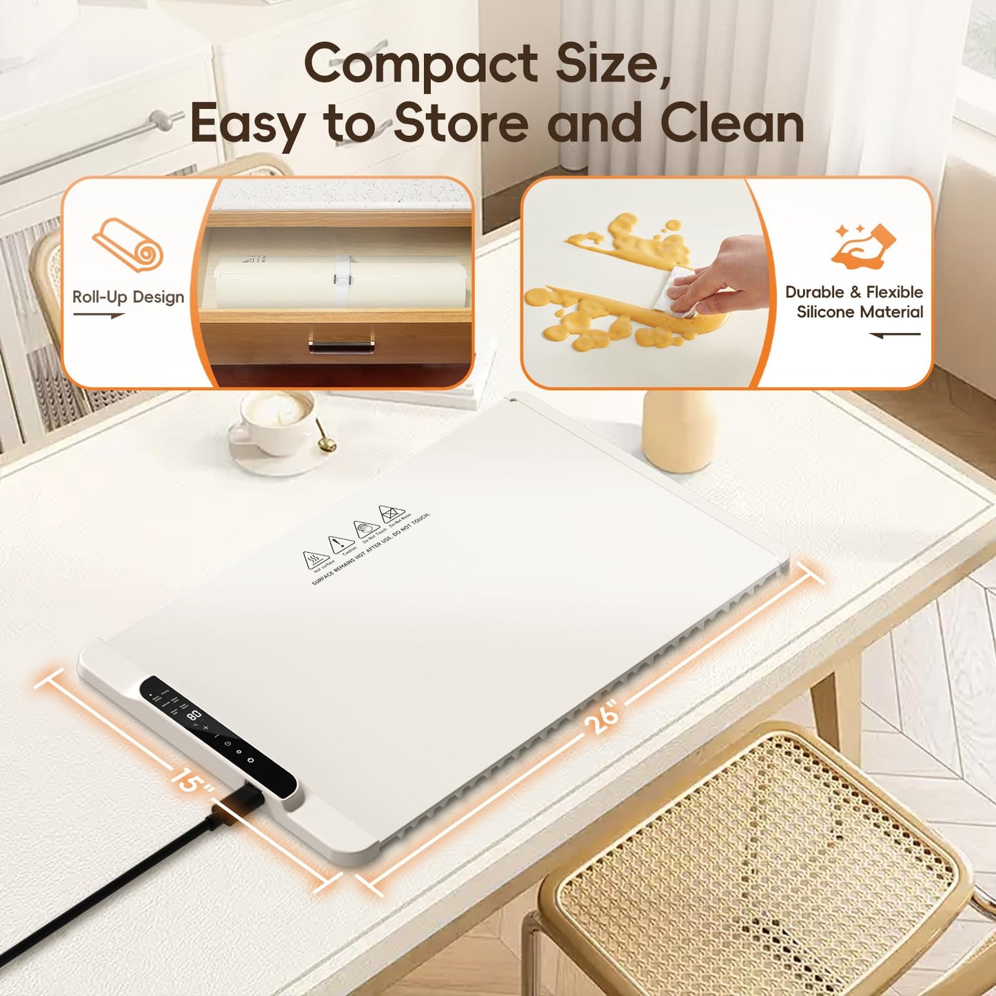 Dcorn Food Warming Mat, 26'' x 15'' Electric Silicone Warming Tray with 11-Temp Control & Timer, Child Lock, Portable Food Warmer Mat for Buffets, Parties & Gatherings