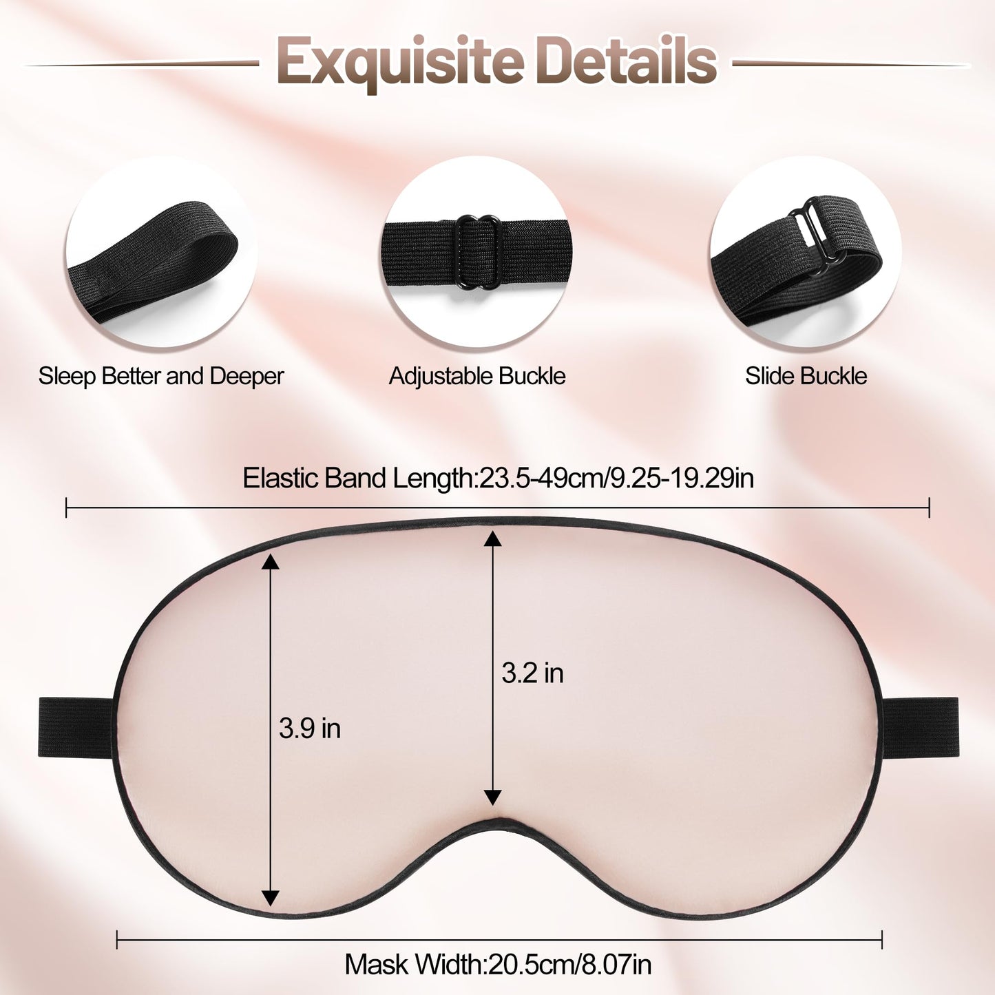 Silk Eye Sleep Mask - Adjustable Strap, Comfortable & Soft Satin Eye Mask, Blindfold Eyeshade for Men & Women for A Full Night's Sleep (Pink)