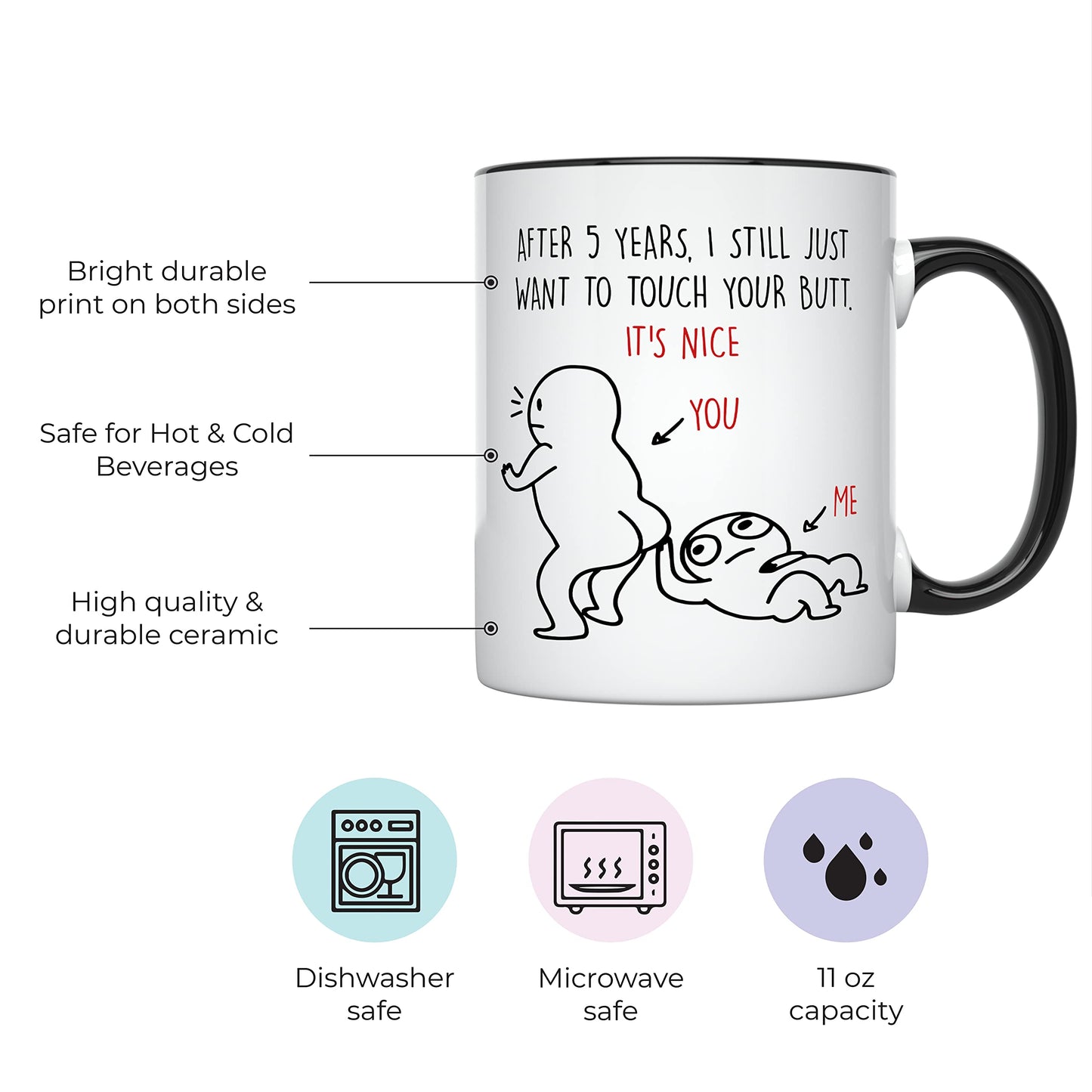 YouNique Designs 5 Year Anniversary Mug, 11 Ounces, Funny 5th Wedding Jubileee Coffee Cup for Her and Him, Fifth Year, 5th Wedding