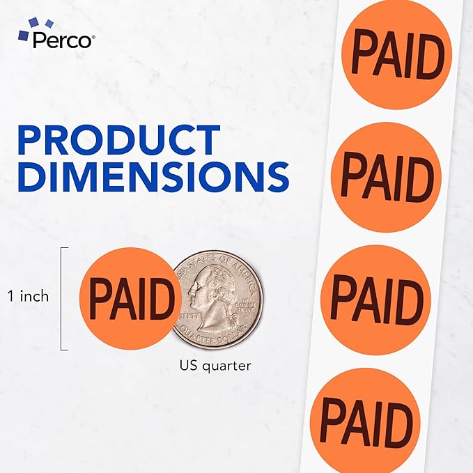 Perco Fluorescent Red 1-Inch Round Paid Promotional Retail Stickers — 1,000 Perforated Labels per Roll — for Supermarkets, Retail Businesses, Inventory Control, and Storefront Labeling — Made in USA