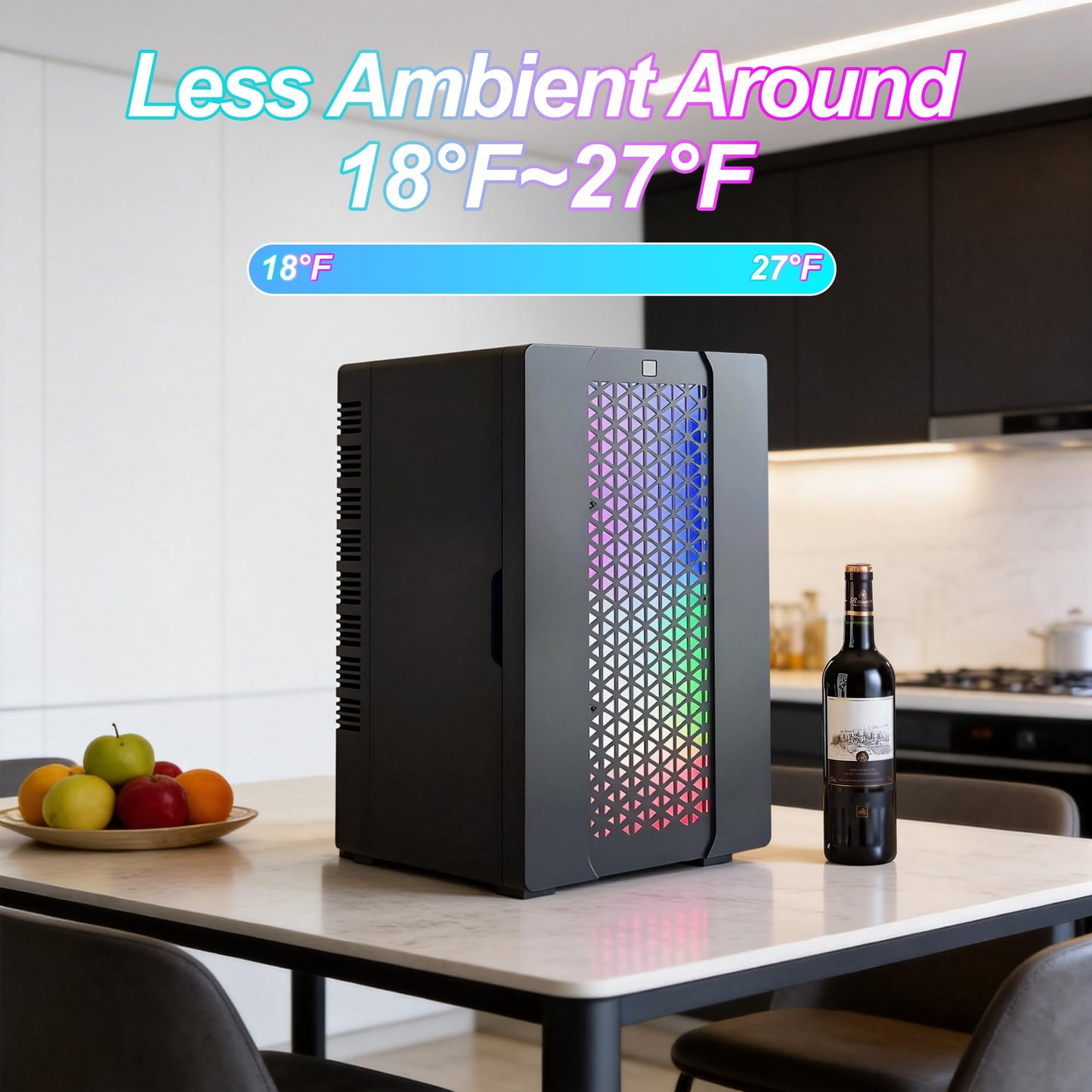 Mini Fridge, iceBlue 24 Display Modes Adjustable LED Light Gaming Mini Fridge, 10 Liter /4 Bottles Wine Fridge, Wine Cooler, Skincare Fridge with Remote Control for Bedroom, Office, Dorm, Gift - Black