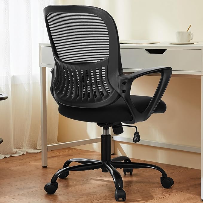 Sweetcrispy Ergonomic Mid-Back Mesh Home Office Desk Chair with Wheels, Lumbar Support, and Comfortable Armrests for Home,...