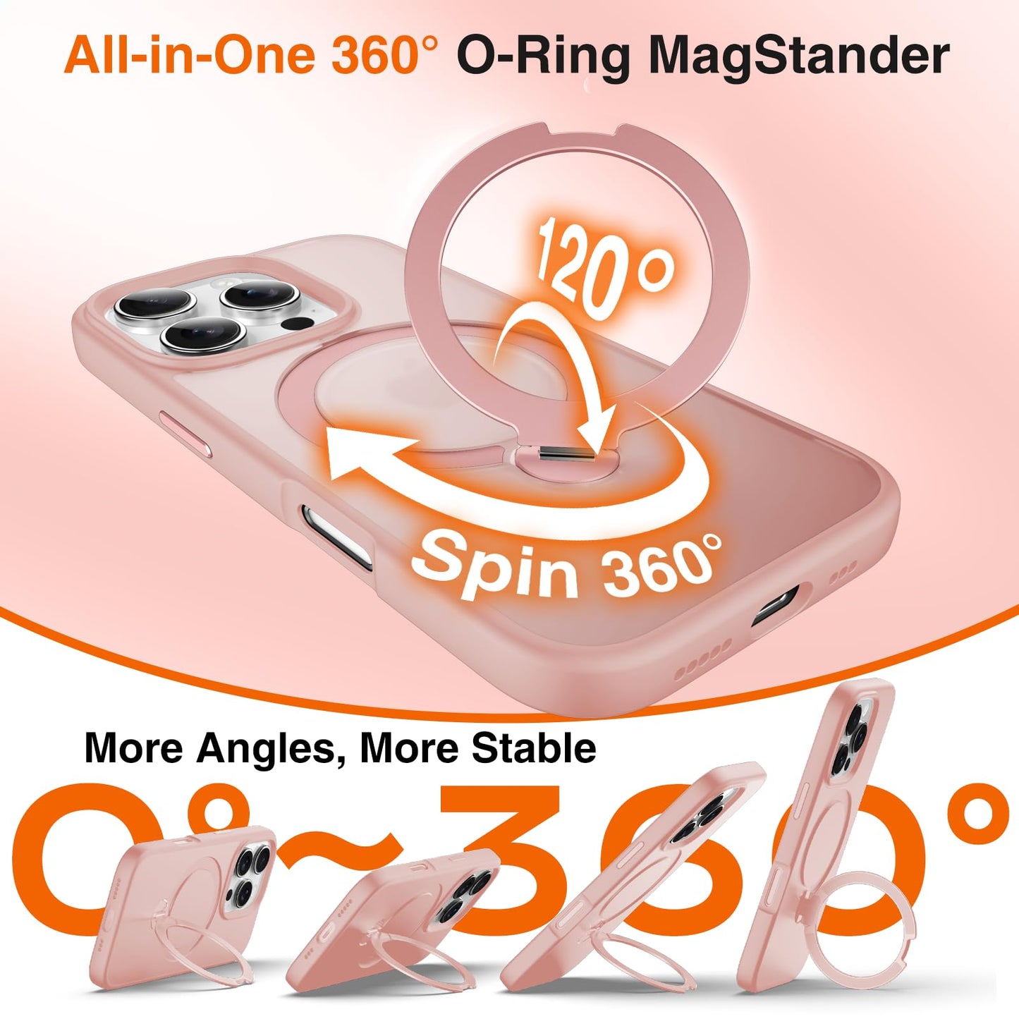 Chicfun 360 O-Ring Magstander For Iphone 16 Pro Case With Magnetic Kickstand Ring Holder [Compatible With Magsafe][360Rotate Sta