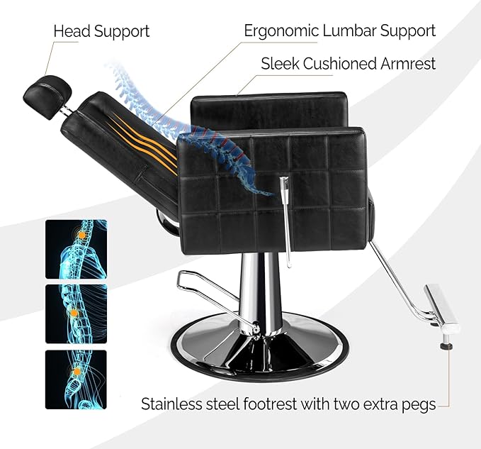 OmySalon Salon Chair for Hair Stylist, Reclining Barber Chair Hairdressing Styling Chair with Adjustable headrest, Beauty Shampoo Barbershop Furniture