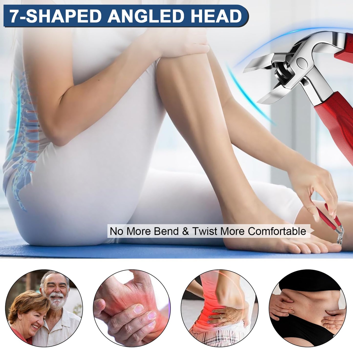 DUAIU 7Pcs Toenail Clippers for Thick Nails, Angled Head Large Nail Clippers for Senior, Heavy Duty Ingrown Toenail Clipper Sets