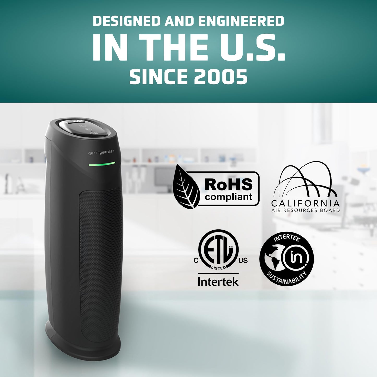 GermGuardian HEPA Indoor Large Room Air Purifier for Home - Pet Dander, Dust, Pollen, Smoke, and Odors in Bedroom, Office, and Kitchen - Air Quality Monitor and UV-C Light Combo - Black