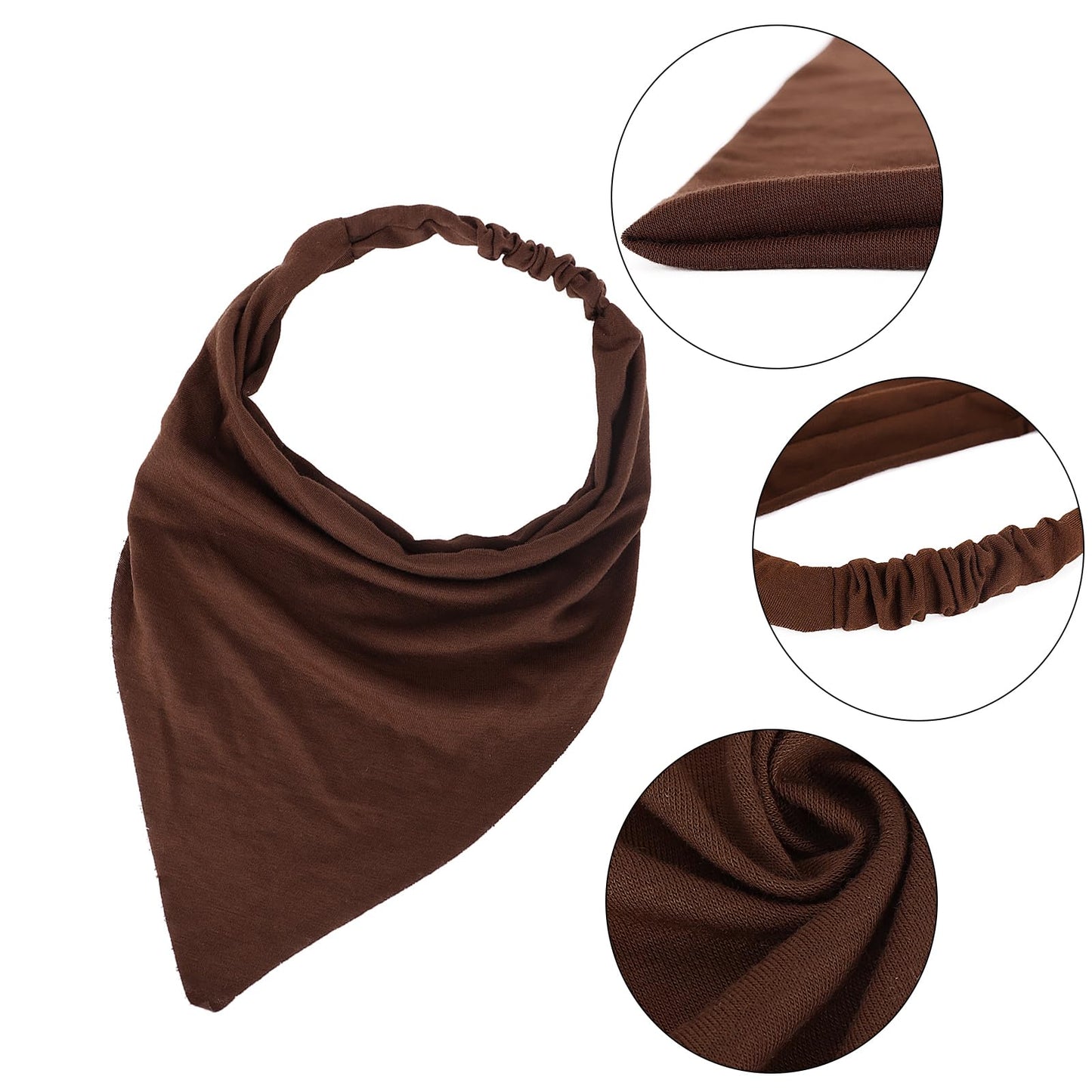 MapofBeauty 13 Inch 6 Pieces Soft Elastic Scarf Triangle Non Slip Bandana Head Scarves Headband (Deep Coffee/Dark Green/Gray/Bro