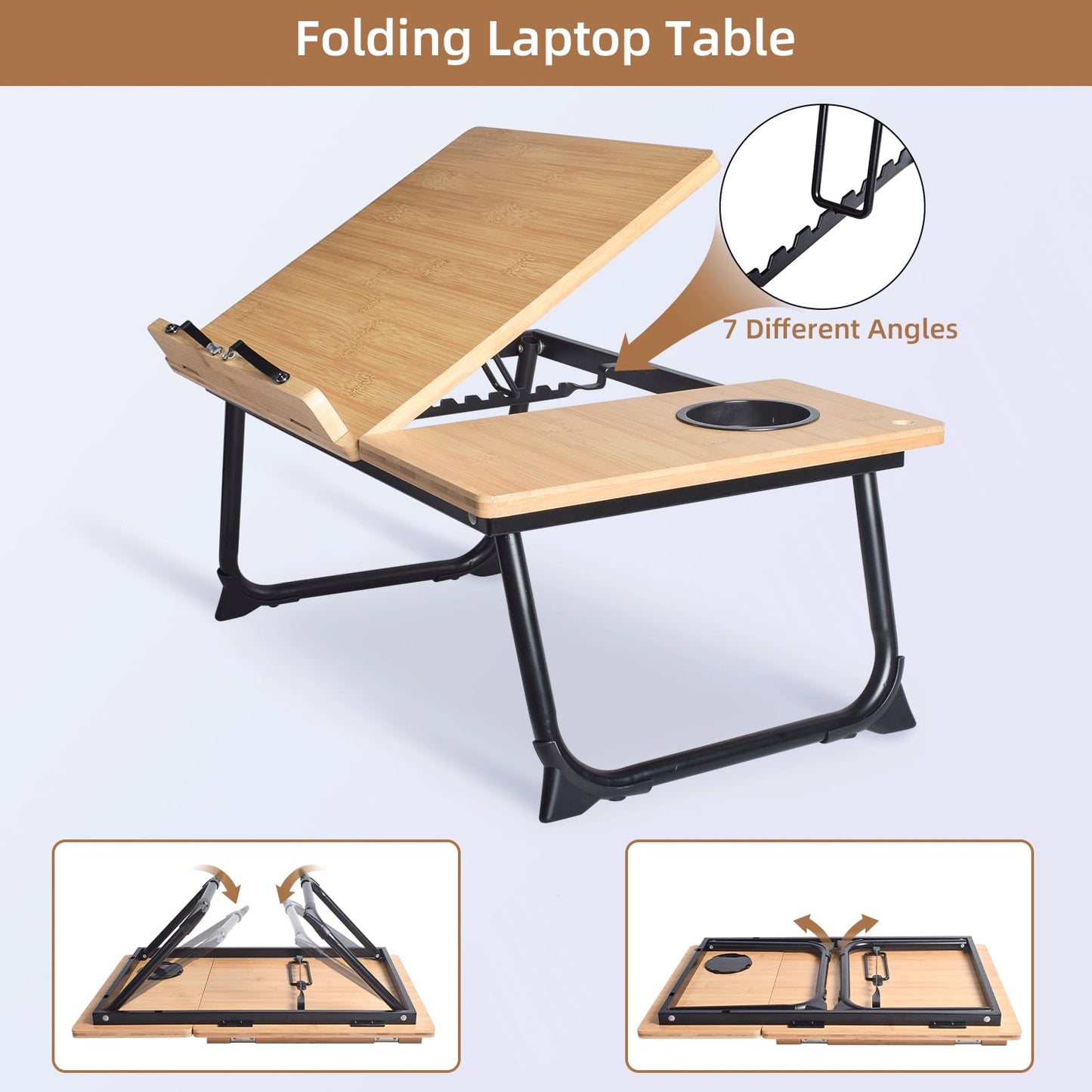 CHURRUP Laptop Lap Desk - Foldable Bamboo Lap Desk with Cup Holder & Breakfast Tray for Bed,Couch, Floor - Working, Eating & More