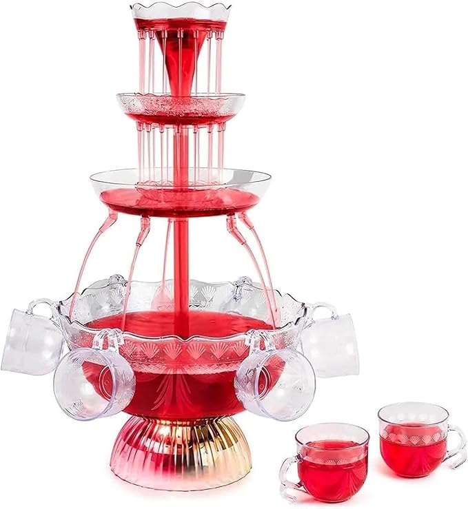 3-Tier Electric Fountain Drink Machine with LED Base, Cocktail and Wine Fountain, 1.5 Gallon Beverage Dispenser with 5 Cup...