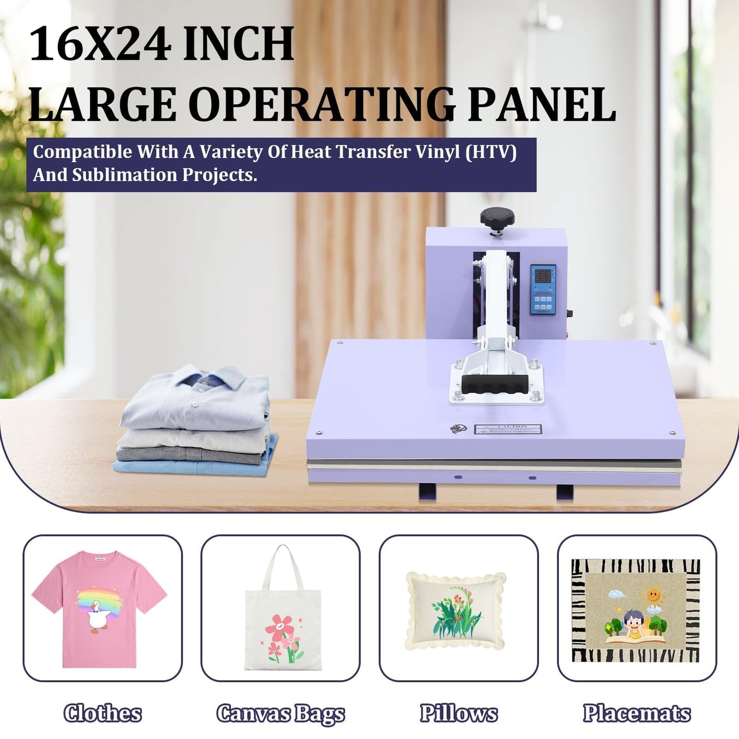 16x24 Heat Press Machine for t Shirts, Fast Heating, Industrial Quality with Adjustable Pressure Industrial Digital Heat Transfer Machine Sublimation for t-Shirt, Purple