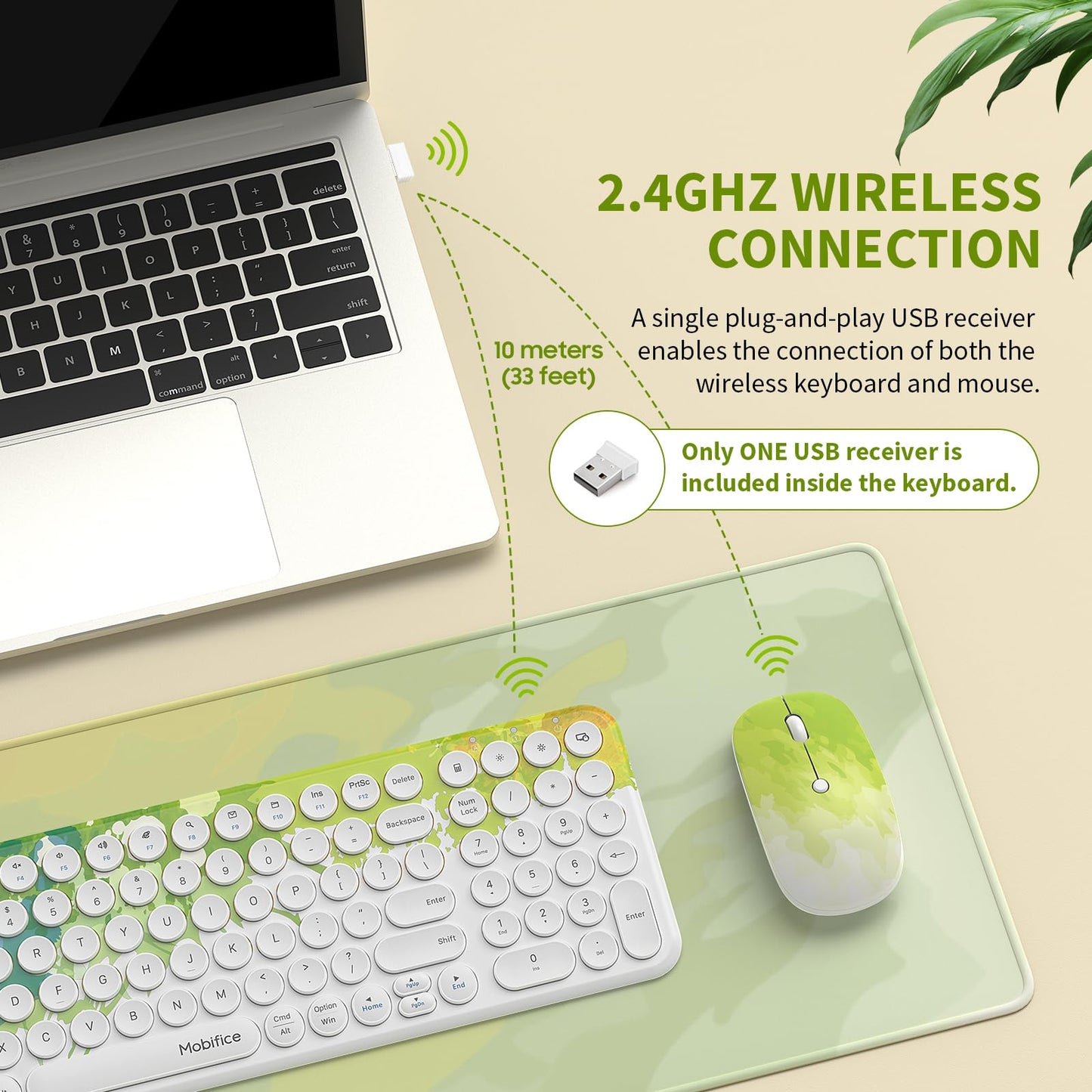 Wireless Keyboard And Mouse Combo 2.4Ghz Usb Ultra-Thin Cute Cordless Compact-Sized Silent Retro Computer Keyboard&Mouse Set For