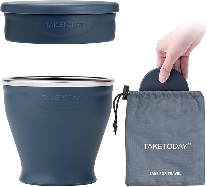 TakeToday Collapsible Travel Cup - Silicone Foldable Water Cup, BPA-Free with Lid & Waterproof Bag - Drinking Cup Set for ...