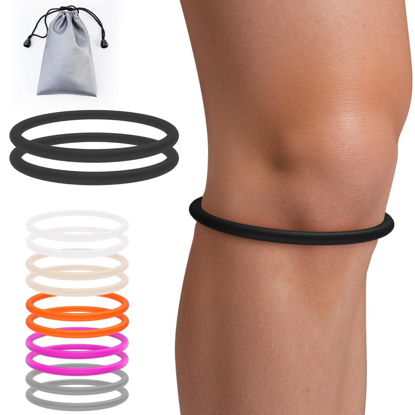 GREBIKE 2PCS Patellar Tendon Support Strap for Knee Pain Relief, Knee Bands for Basketball, Running, Tennis, Soccer and Hiking, Silicone Patella Band for Women and Men, Includes Storage Bag (Black)