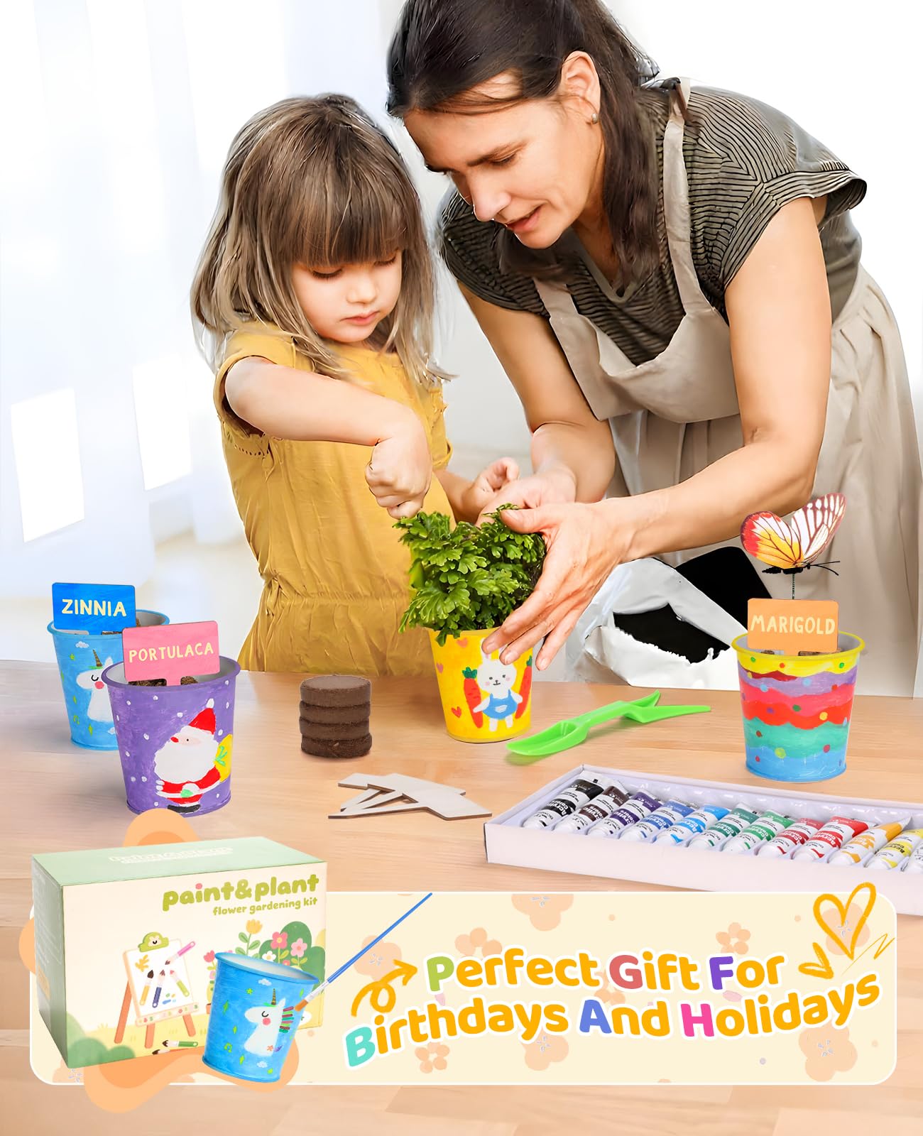 YAUNGEL Paint & Plant Flower Kids Gardening Set, Arts and Crafts for Kids Growing Painting Kit with 4 Pots, Christmas Birthday Gifts for Girls & Boys Children