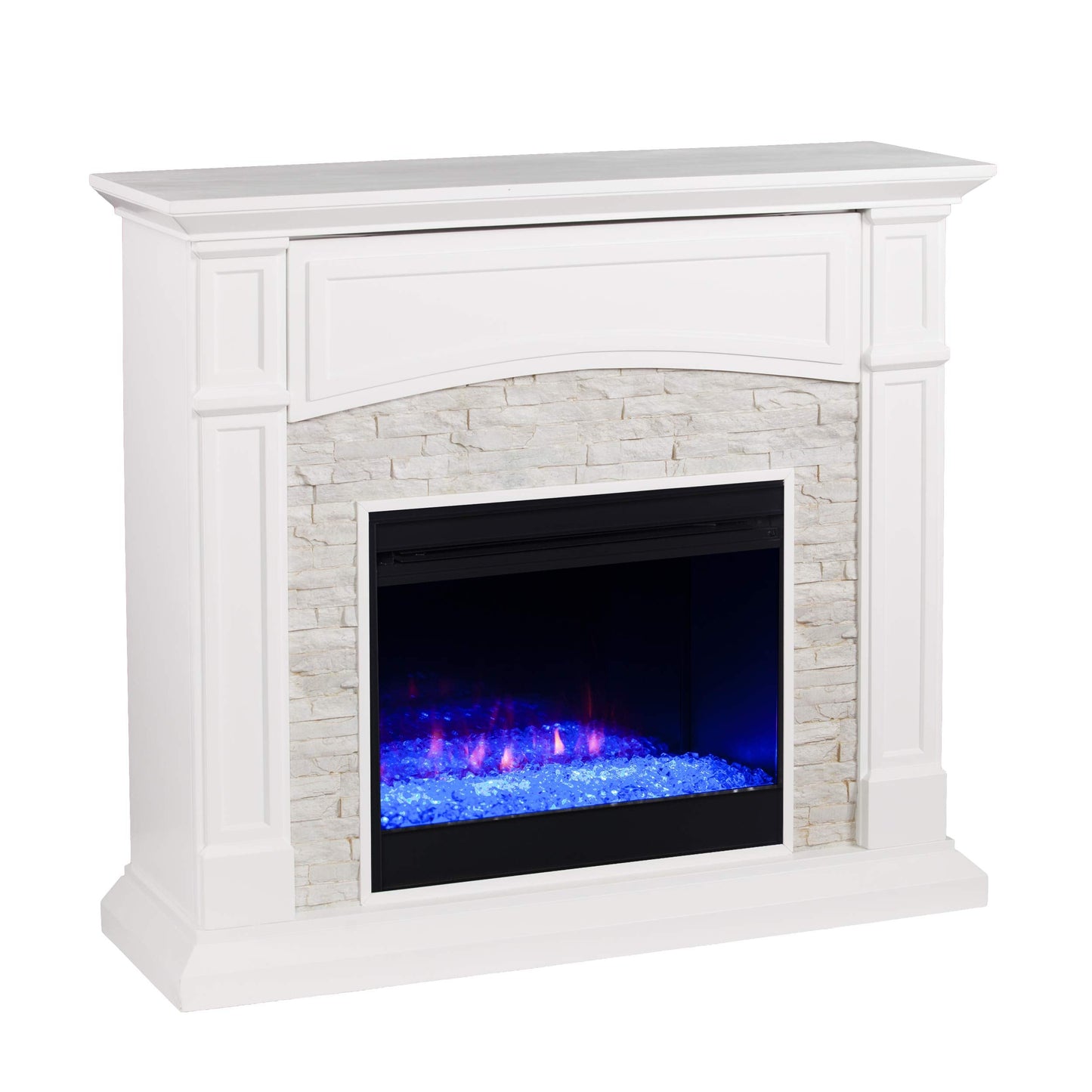 Sei Furniture Seneca Faux Stone Color Changing Electric Hidden Media Shelf 45.75 Fireplace, Traditional Style W/Remote Controlle