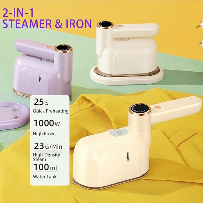 Travel Steamer Iron, 1000W Portable Mini Steam Iron, 100ml Foldable Wet Dry Dual-Purpose Hanging Ironing Machine, Essential Steamer for Home, Travel & University Dormitory (Beige)