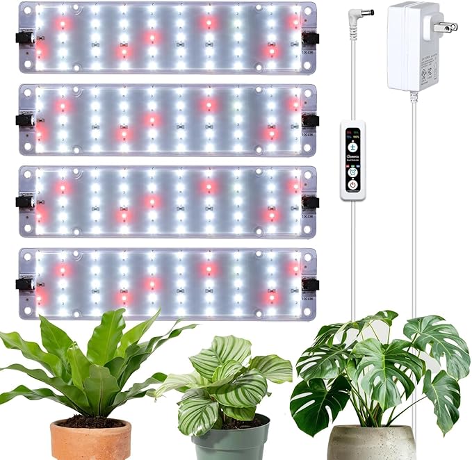 DOMMIA Grow Lights, 40W Linkable Grow Lights for Indoor Plants Full Spectrum, 6/12/16h Timer, Dimmable Ultra-Thin Plant Lights for Indoor Growing, Netural White, 2-Set