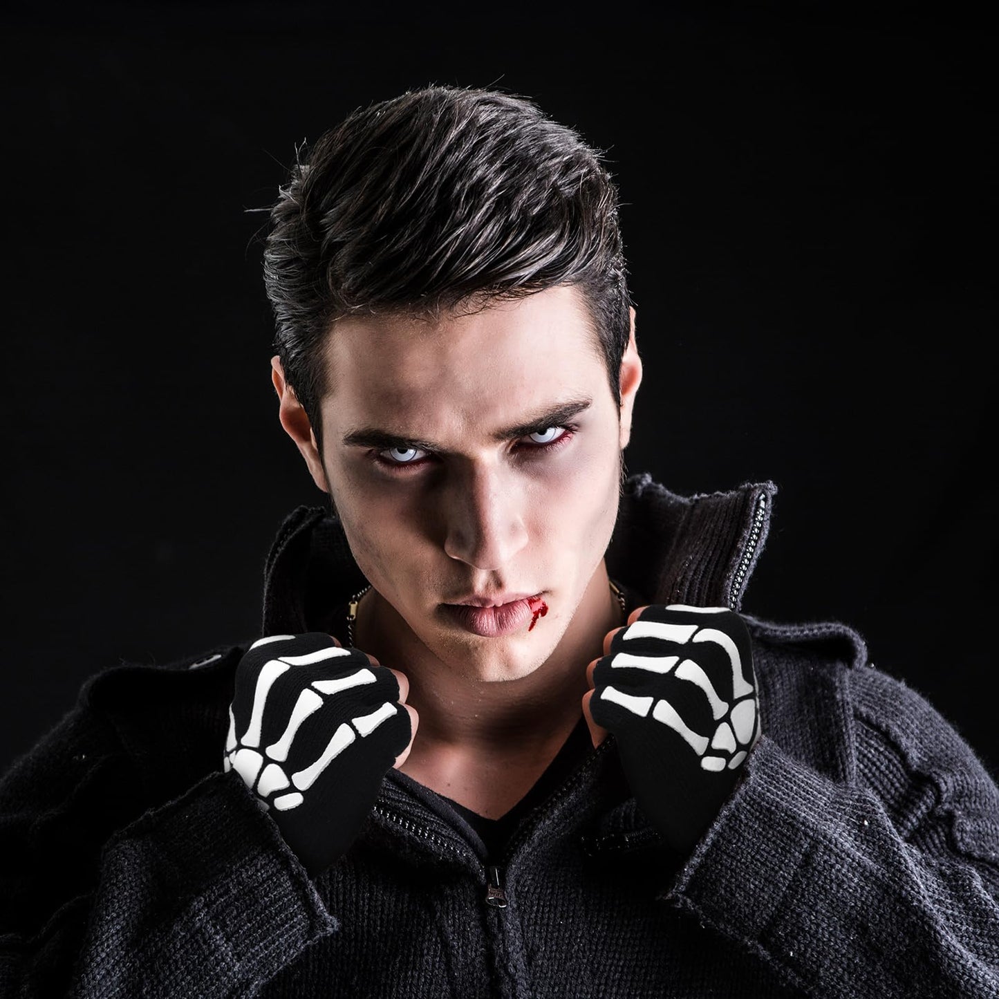 SATINIOR Skeleton Fingerless Gloves for Men Women Halloween Costume Skull Goth Bone Hand Glove Unisex Skeleton Gloves(4 Pairs)