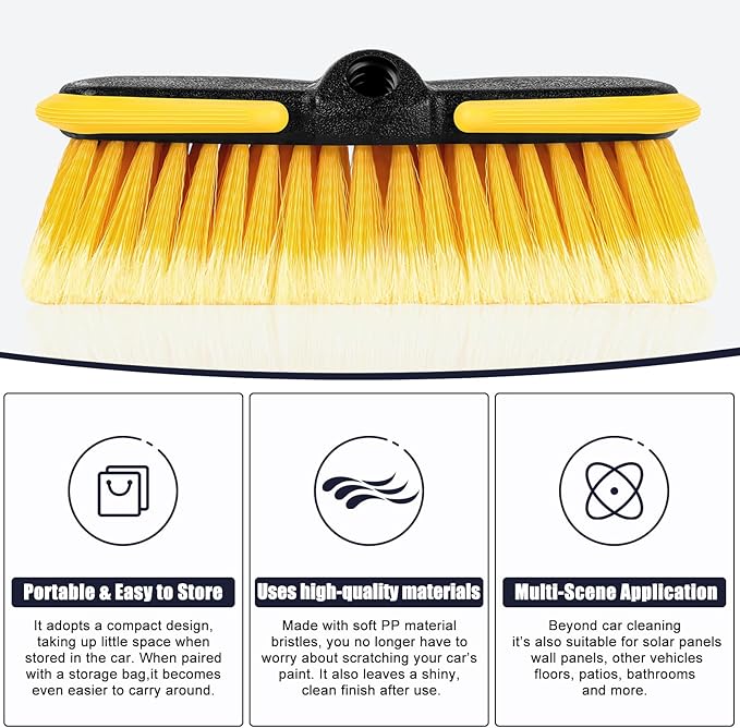 10 Inch Car Wash Brush Head, Scrub Brush Attachment for Long Handle Extension Pole,Outdoor Broom and Scrubbing Brush for Cleaning Window, Wall, House Floor, Deck, Patio, Car