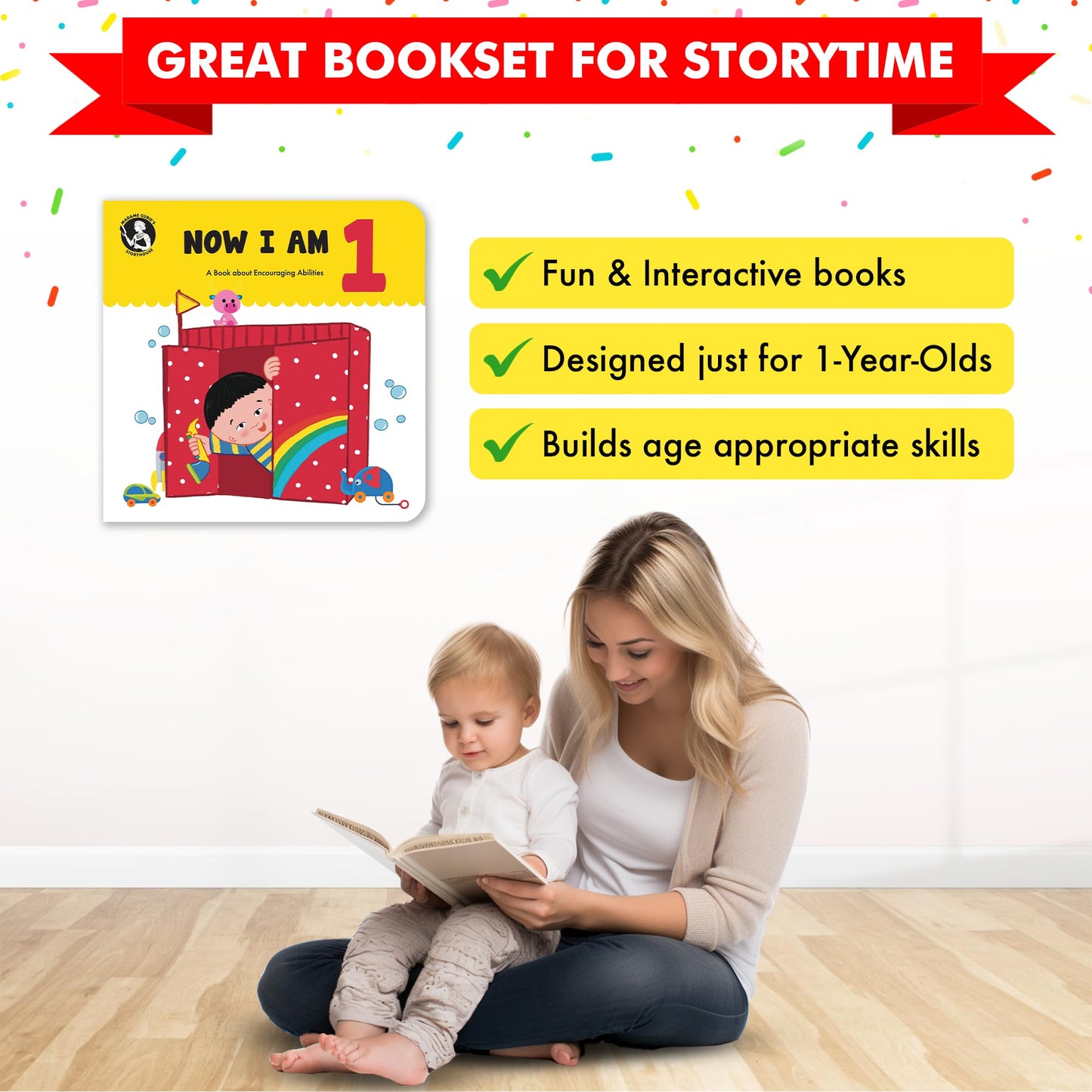 Madame Curie’s My 1 Year Old Library Set of 5 | Baby Toys, for Ages 12-18-24 Months | Best Toddler Board Books | Birthday Gift Ideas for Newborn Girl & Boy, Infant Toys