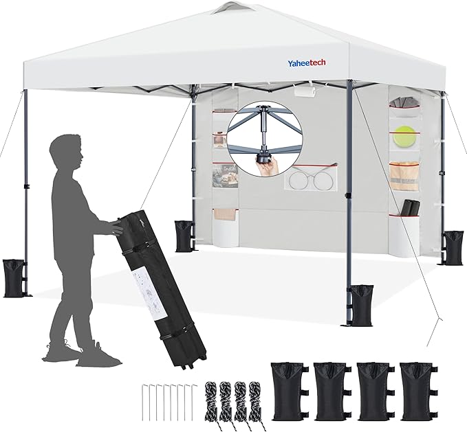 Yaheetech 10x10 Pop-up Canopy Tent w/Removable Pockets Sidewall for Extra Storage, Outdoor Sun Shelter Waterproof & Durabl...