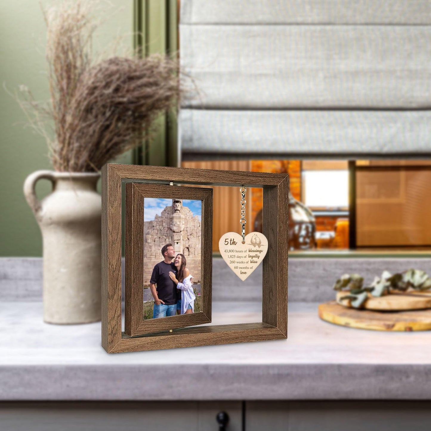 EYITUPC 5 Year Anniversary Picture Frame Gifts for Her Him, Wood 5th Wedding Anniversary Photo Frame for Wife Men Husband, Display 2 4x6 Inch