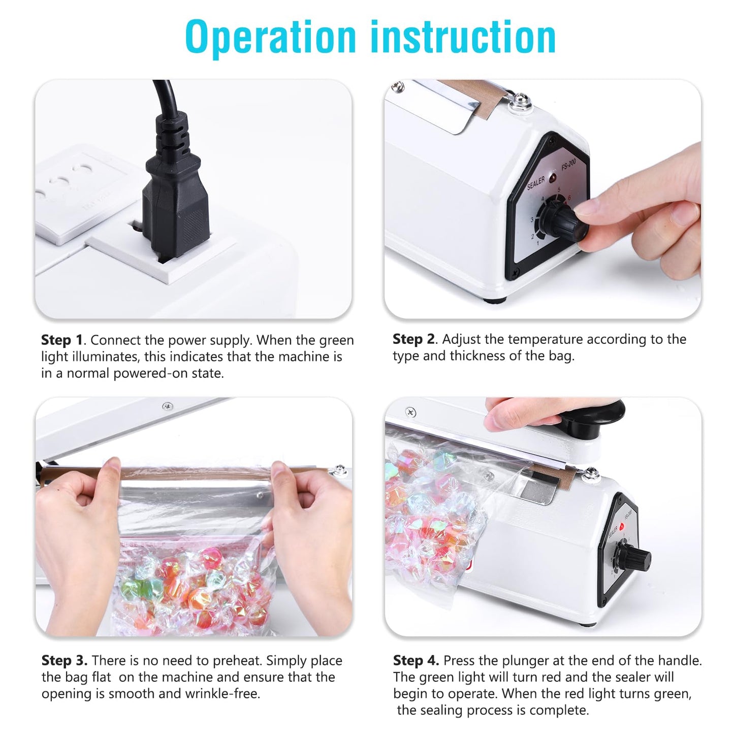 METRONIC Impulse Sealer 12 Inch, Heat Sealer Machine with Repair Kit, Manual Bag Sealer, Heavy Duty Impulse Heat Sealer for Plastic Bags, Shrink Wrap Bags (White)