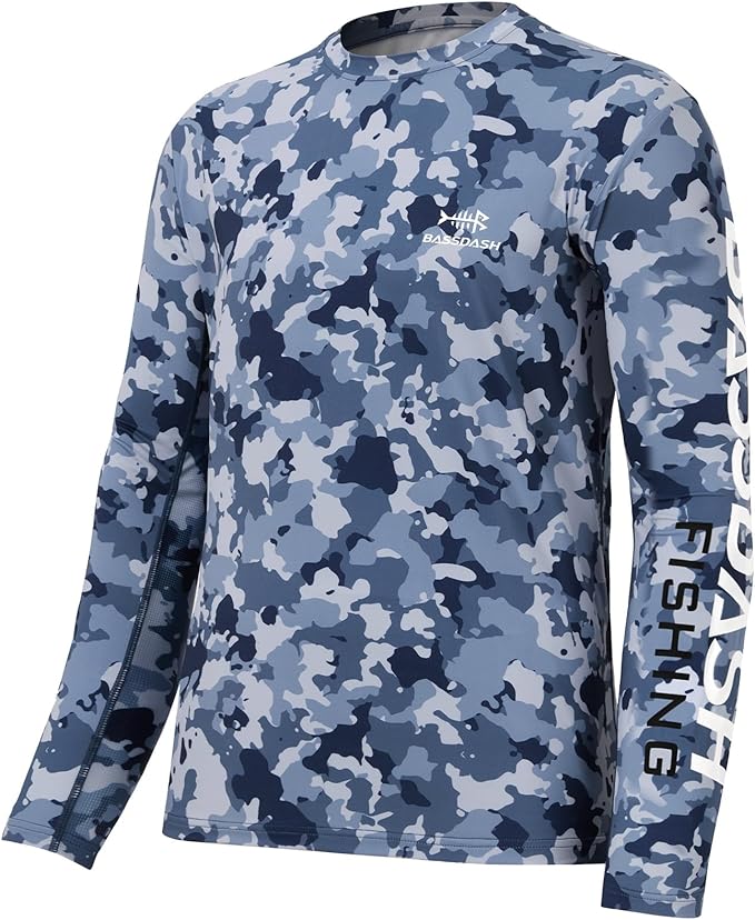 BASSDASH Men’s Camo Fishing Shirts UPF 50+ Long Sleeve Quick Dry Lightweight T-Shirts for Outdoor Hiking Kayaking FS37M