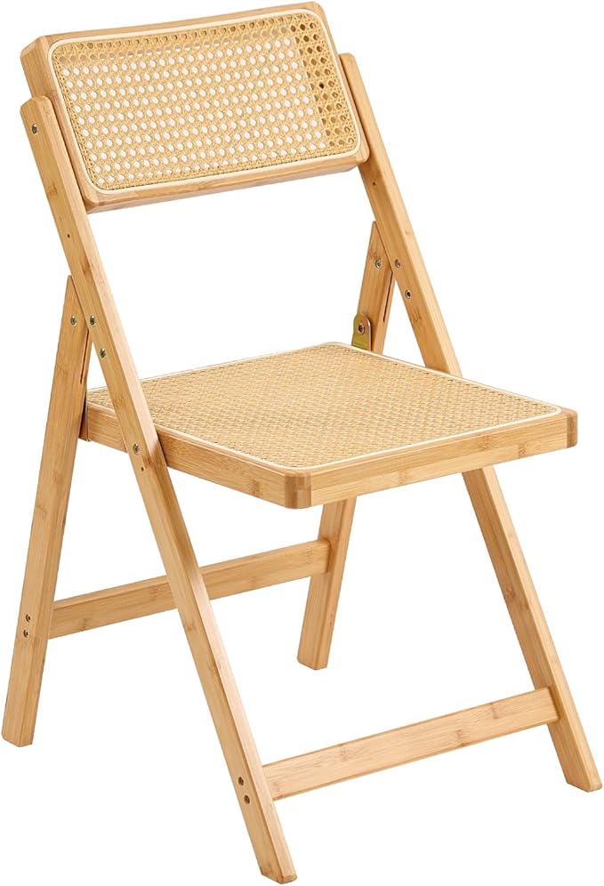 Furlide Rattan Folding Chair, Modern Mid Century Dining Chair Set of 1, Outdoor Bamboo Chairs for Bedroom Living Room Reading Room Dining Kitchen, Wood