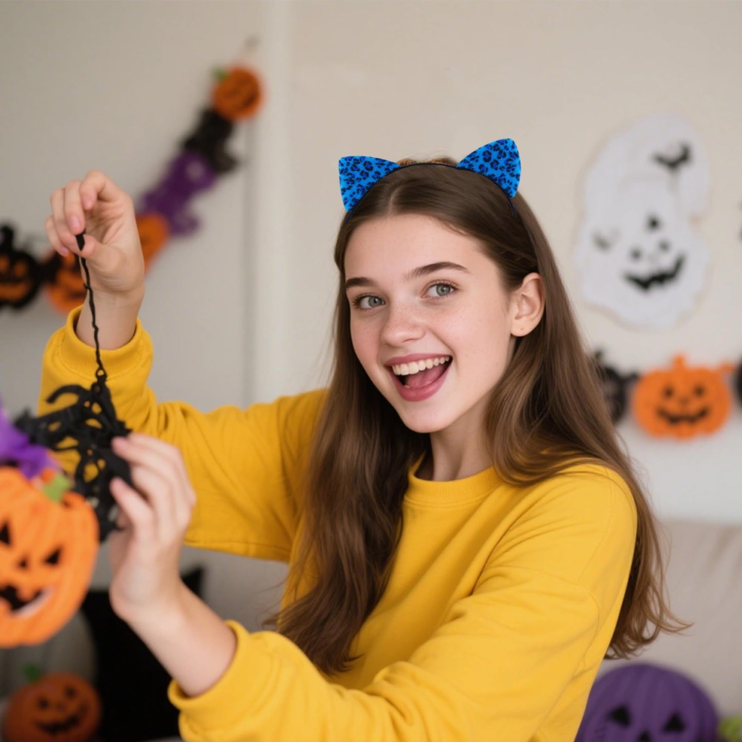 ASHONE Cat Ears Headband for Women Cute Cat Costume Hair Accessories for Halloween Party Cosplay (Navy Blue, One Size)