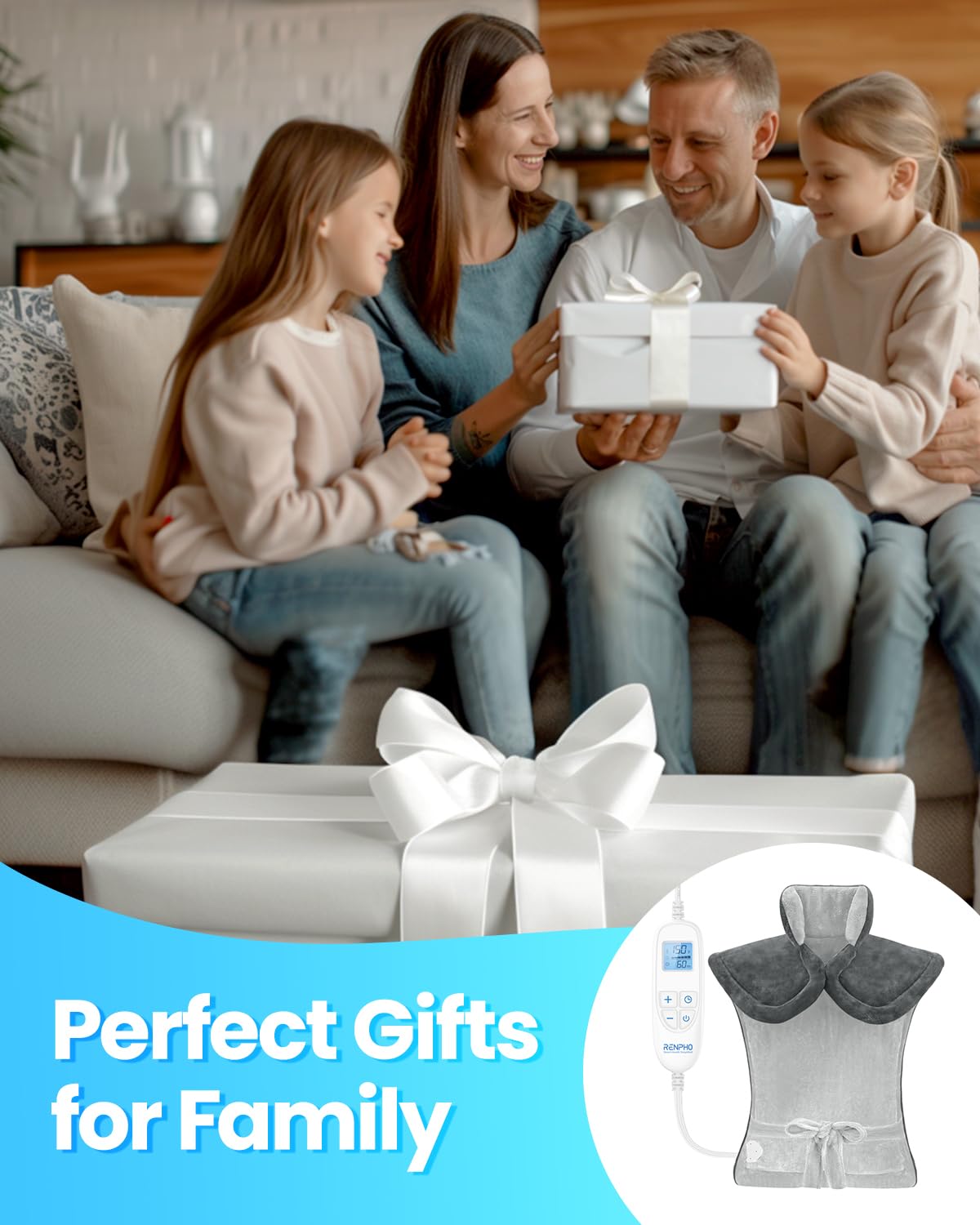 RENPHO Heating Pad for Back, Valentines Day Gifts & Birthday Gifts for Her Him Women Men, Neck and Shoulder Heat Pad for Pain Relief, Hsa Store Eligible Items, ETL Certified, 24"x33", Grey White