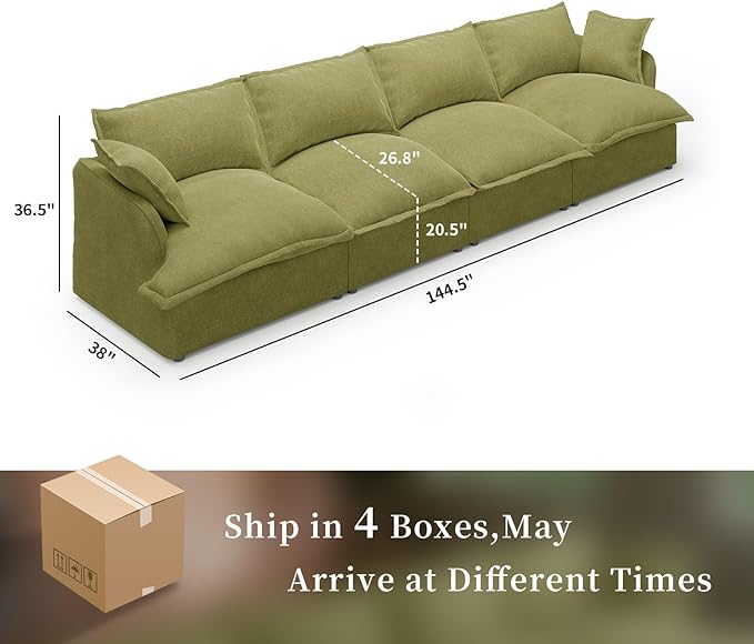Intuition Decor 144.5" Cloud Sectional Couch,L Shape Down Fill Modular Modern Sectional Sofa,Fluffy Sofa with Removable & Washable Cushion Covers,Couch Corner for Living Room,Olive Green