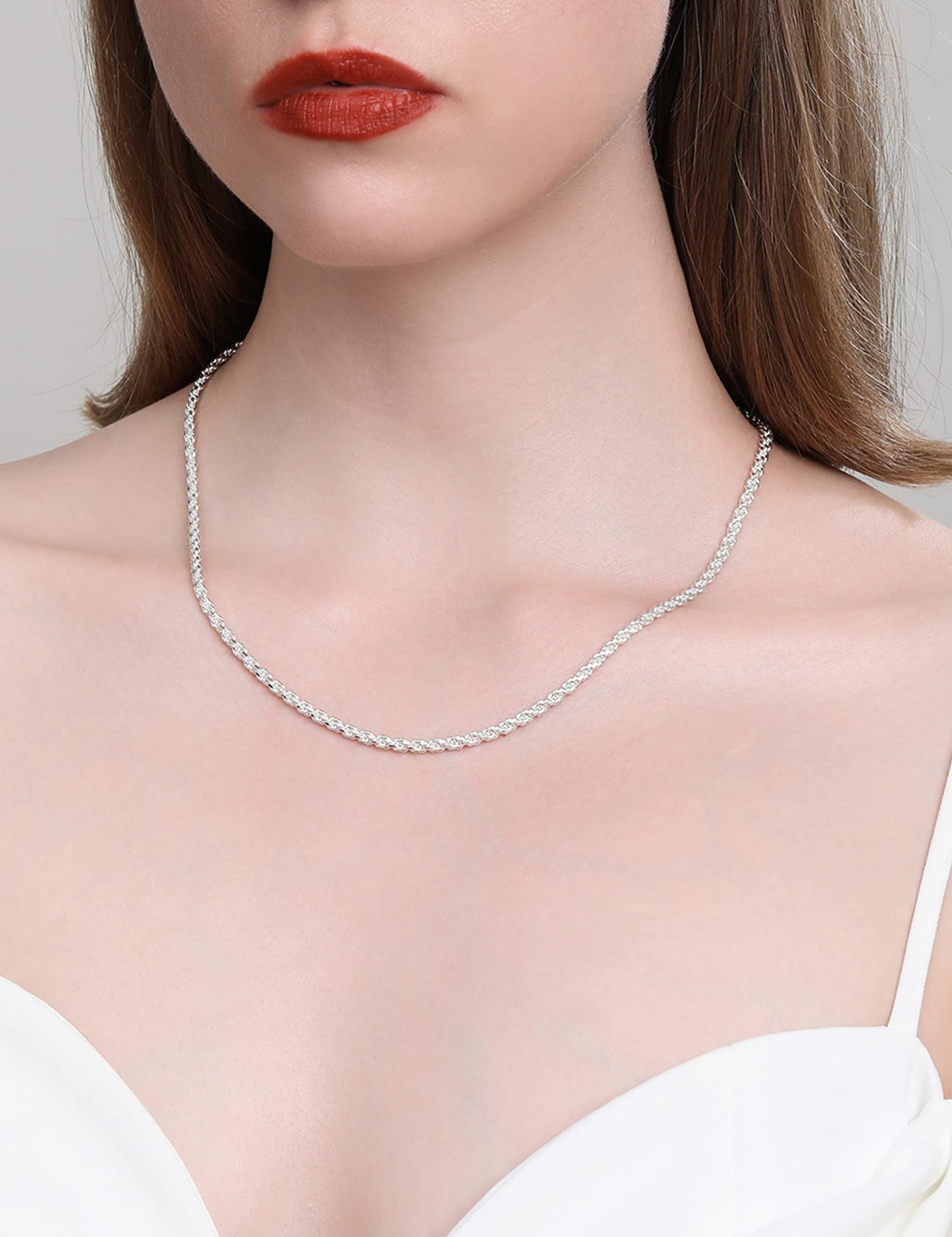 Waitsoul 925 Sterling Silver Rope Chain Lobster Clasp 2mm Silver Chain for Men Women Silver Necklace Chain 24 Inch