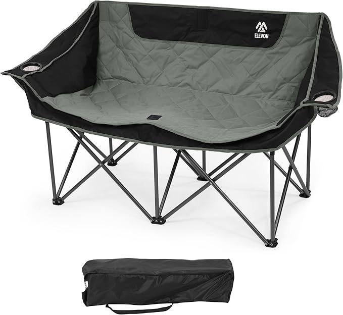 Elevon Double Camping Chair, 2 Person Oversized Loveseat for Adults, Portable Heavy Duty Outdoor Folding Chair with Arms, ...