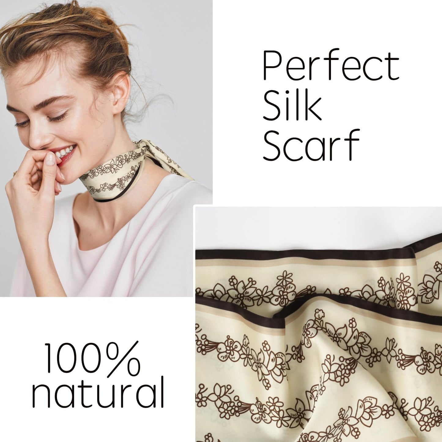 Relang Satin Scarf Mulberry Silk Printed Headband Wrap Hair 7" x 59"