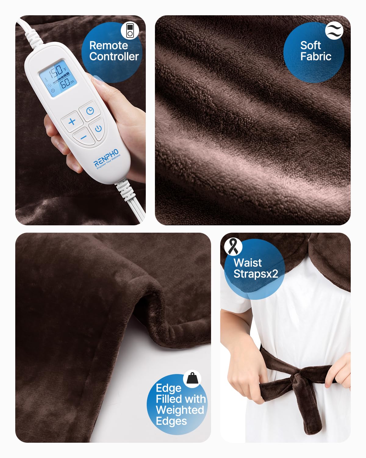 RENPHO Heating Pad for Back, Valentines Day & Birthday Gifts for Her Him Women Men, Electric Heat Pad for Neck and Shoulder, FSA Eligible Items Only List, Fast Heating, ETL Certified, 24"x33", Brown