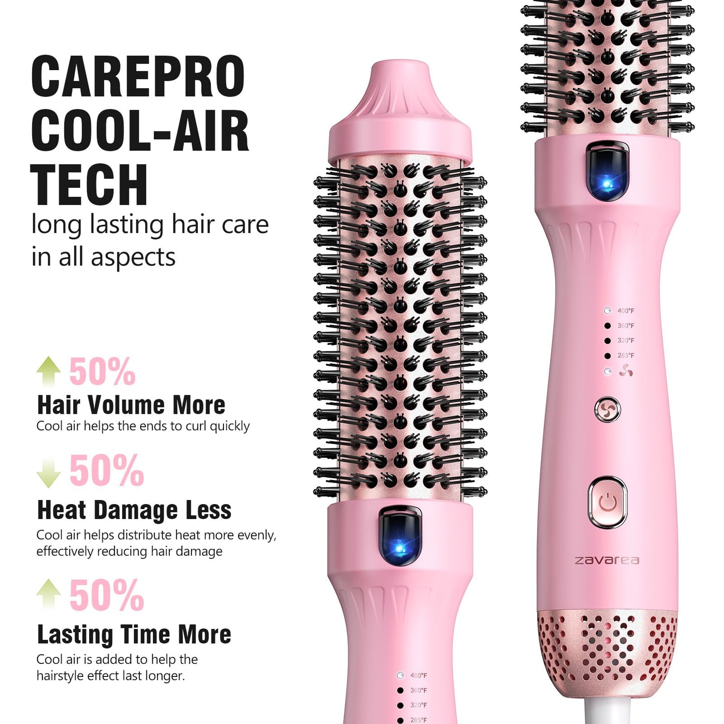 Thermal Brush for Blowout Look, Zavarea CarePro 1.5 Inch Negative Ion Thermal Brush, Heated Styling Tool with Cool-Air Tech for