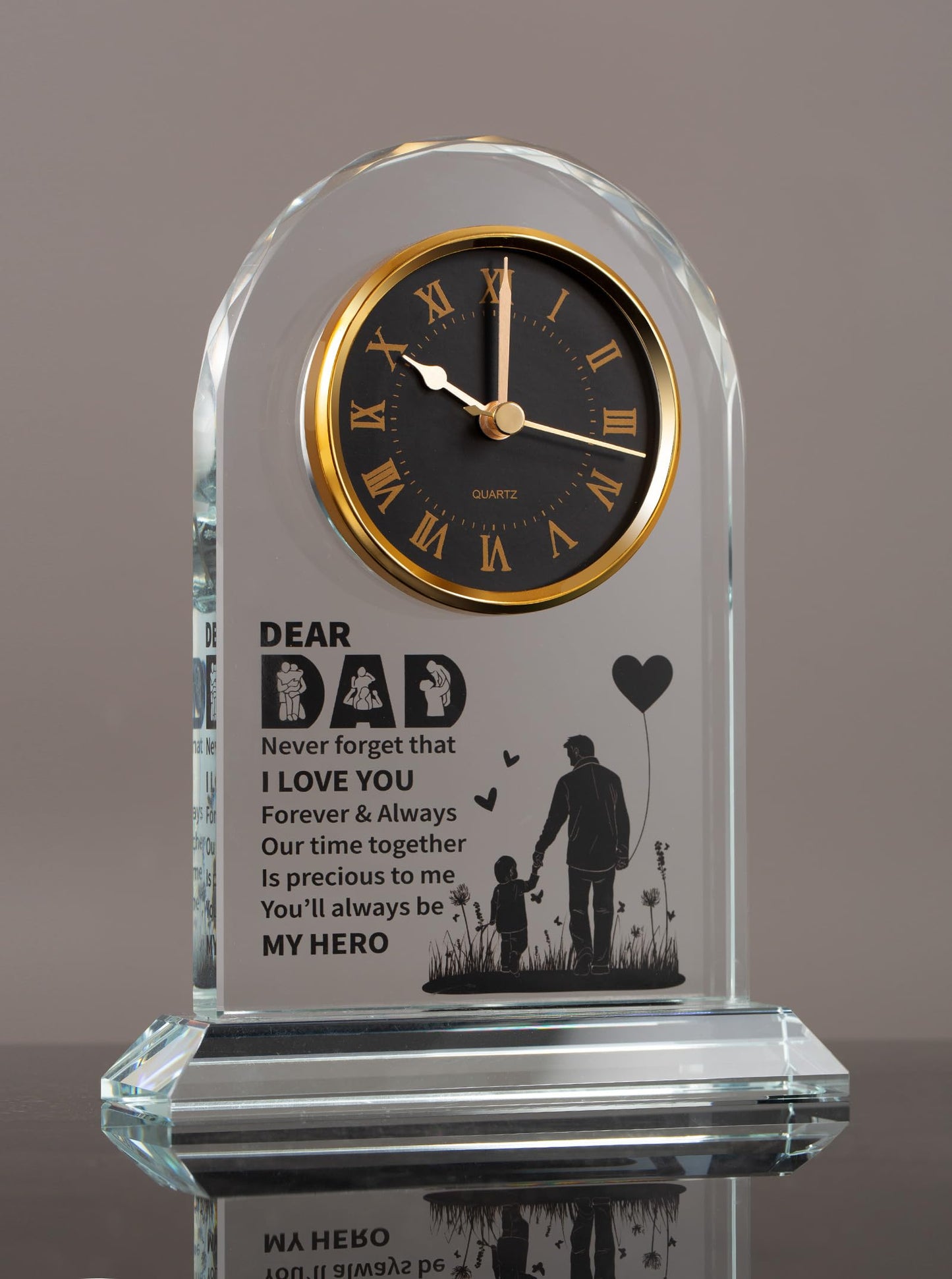 WinTaim Dad Glass Clock Gift from Daughter or Son, Unique Birthday, Christmas, Dad Valentines Gifts from Girl, Elegant Desk Clock with Base for Dads Who Have Everything