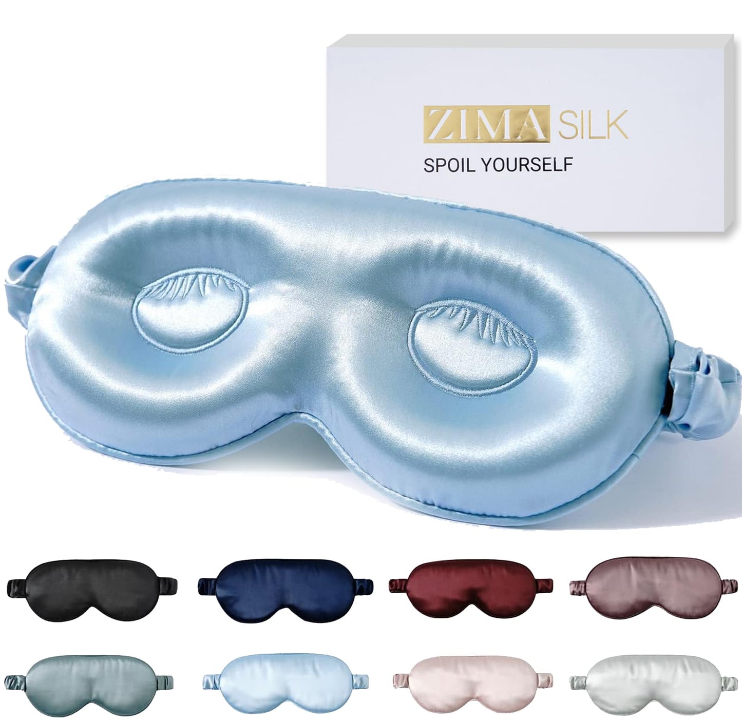 ZIMASILK Adjustable 22 Momme 100% Pure Mulberry Silk Sleep Mask, 3D Contoured Cup Eye Mask for Sleeping, Super Soft Breathable Blindfold, Perfect Blocks Light for Sleeping. (Sky Blue)