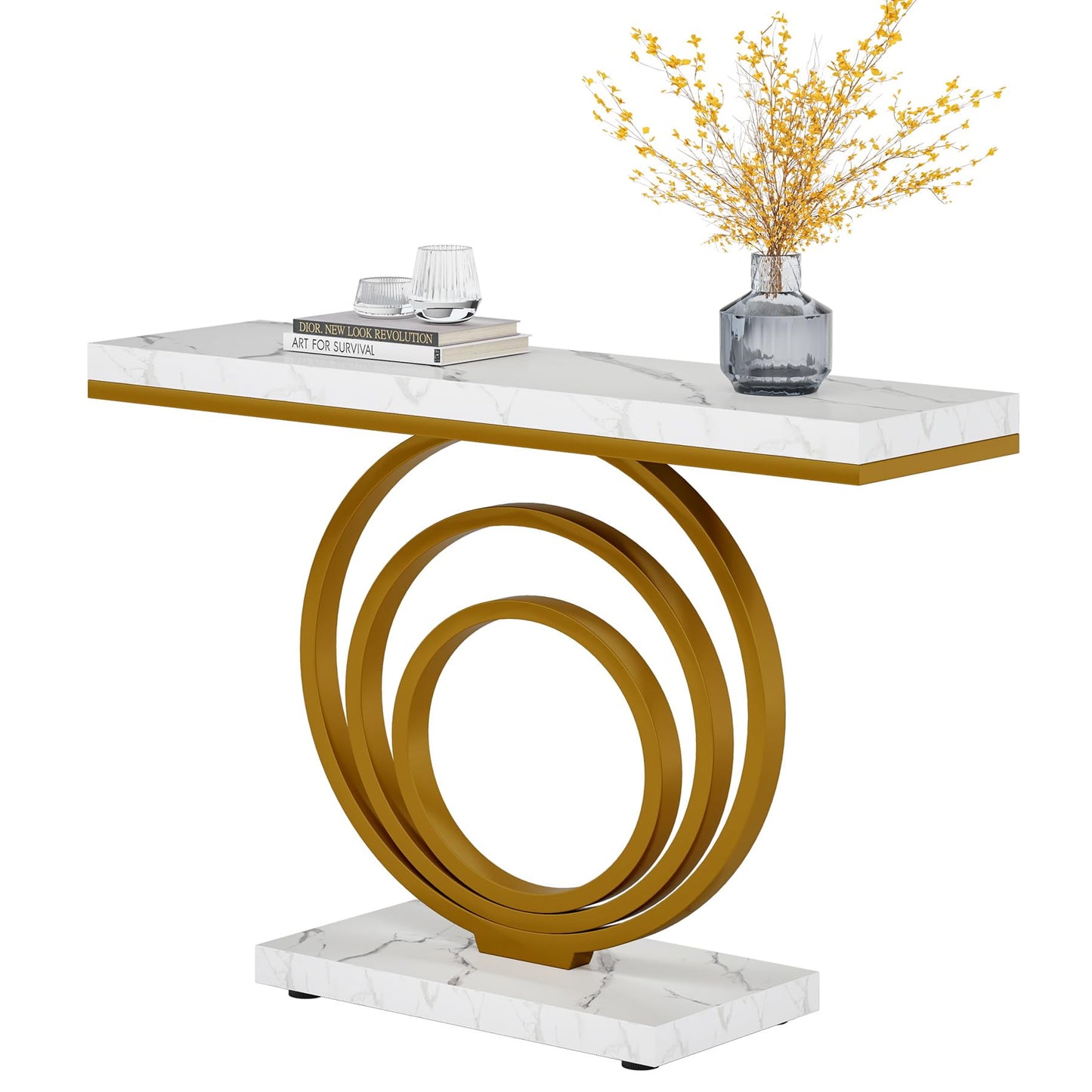 Tribesigns 41-Inch Gold Entryway Table, Modern Console Table Narrow Long, Contemporary Accent Table for Living Room, Hallway, Entrance, Faux Marble Veener Top