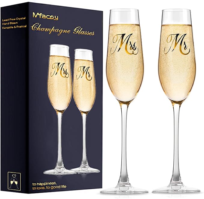 Mfacoy Mr. & Mrs. Champagne Flute Set, Wedding Decor - His and Hers, Wedding Toasting Glasses for Engagement Celebrations,...