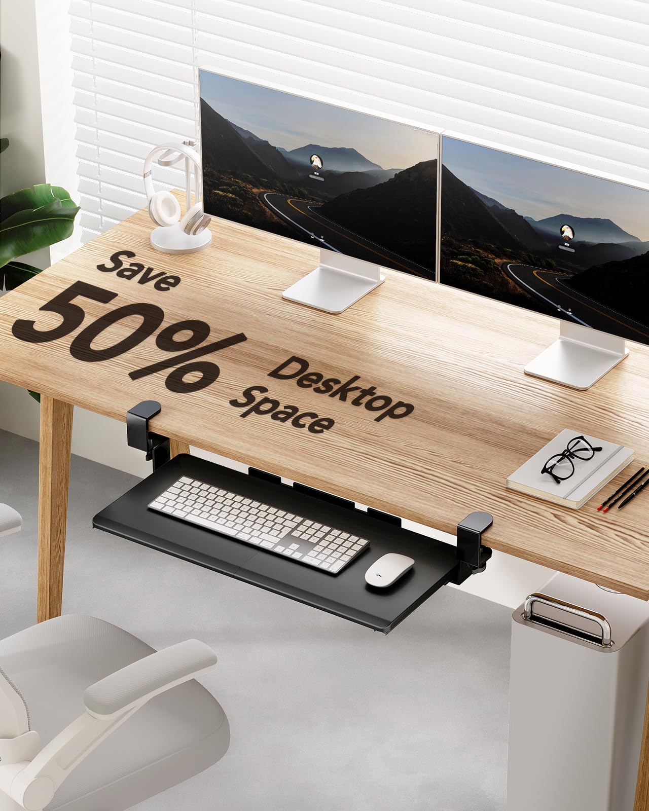 HUANUO Keyboard Tray Under Desk, Pull Out Keyboard Tray with C Clamp Mount, 26.5″ W x 11.8″ D Slide Out Computer Keyboard Drawer Mouse Tray for Typing, Black, HNKB12B